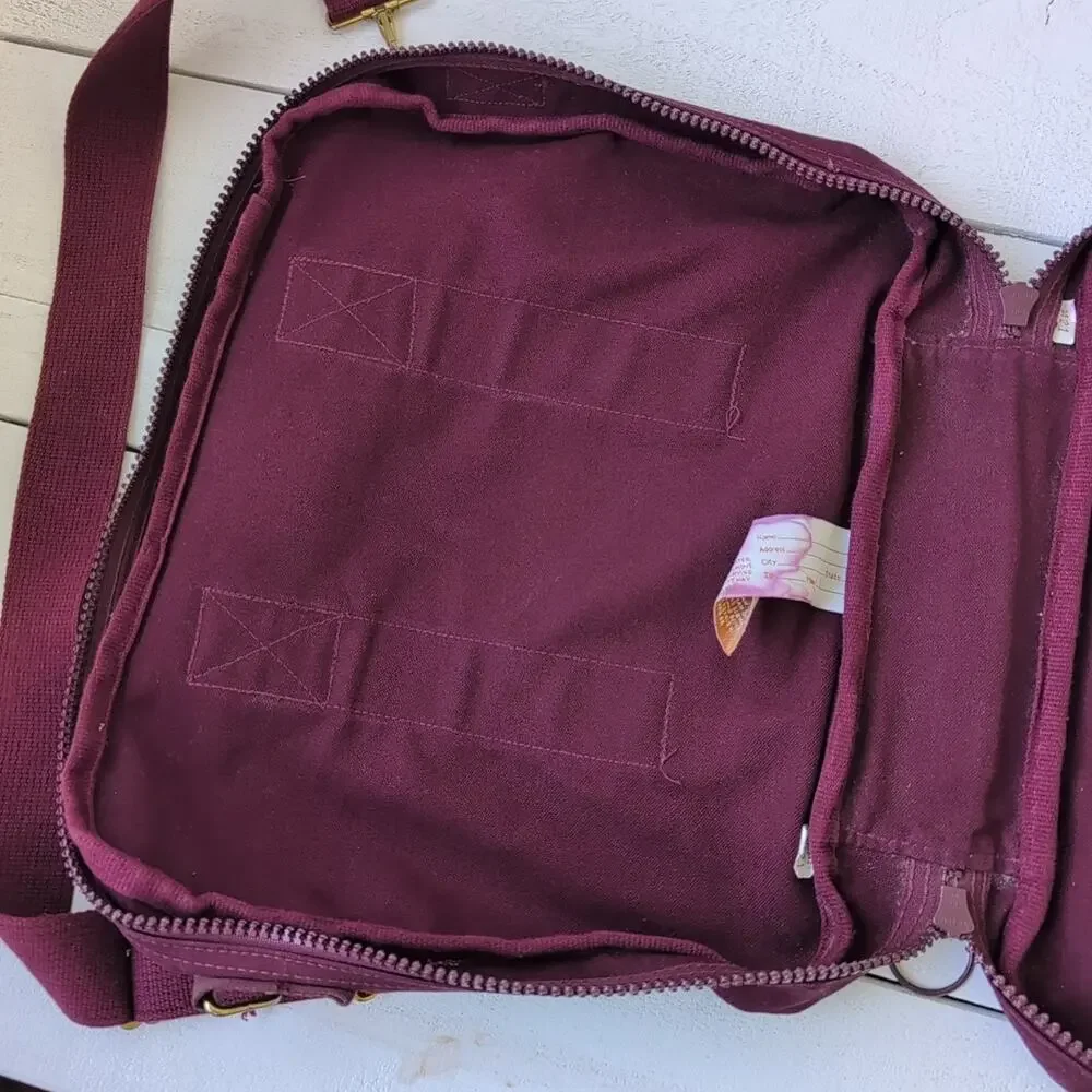 Vintage Maroon Canvas Lands' End Square Rigger Briefcase Bag Adjustable Strap